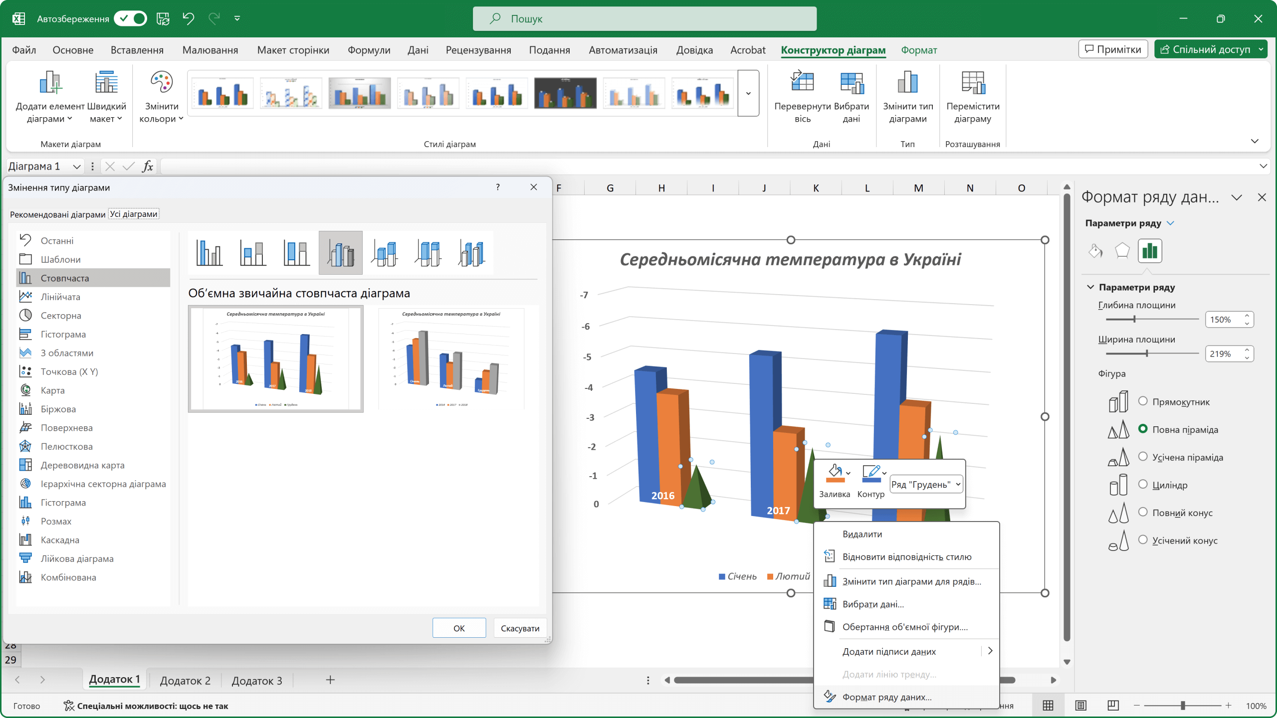 Зміна фігури елемента ряду